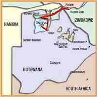 Safari Route für Fly In Tour nach Botswana, Afrika Safari Route für Fly In Tour nach Botswana, Afrika