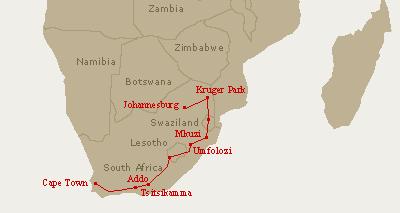 Safari Route durch Südafrika, Swasiland und Lesotho