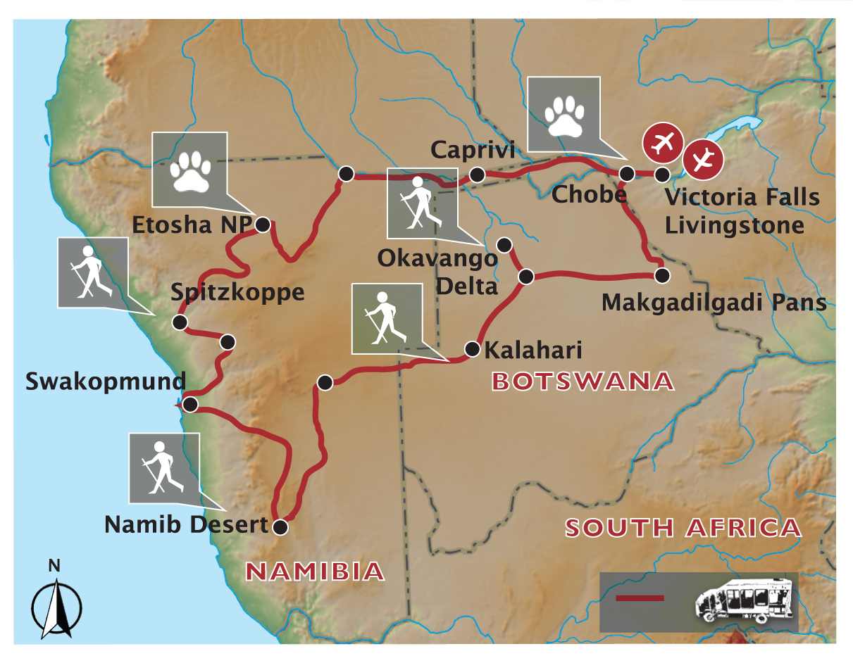 Gruppenrundreise ab Viktoriafälle durch Namibia und Botswana