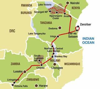 Reiseroute für die Safari: Von Nairobi, Kenia, nach Victoria Falls, Simbabwe Reiseroute für die Safari: Von Nairobi, Kenia, nach Victoria Falls, Simbabwe